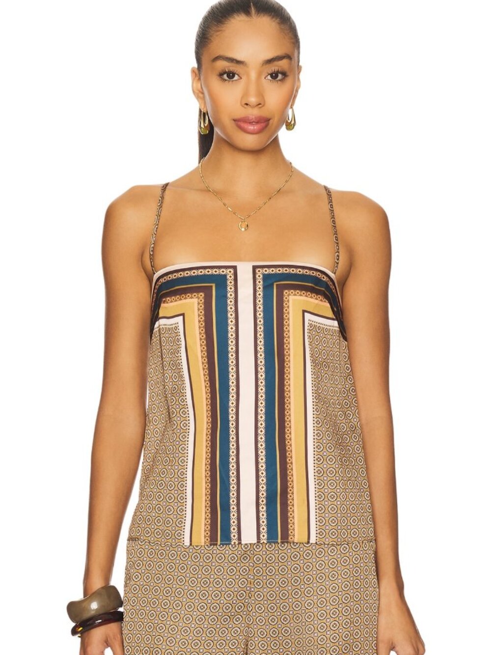 MISA Los Angeles Elva Tile Scarf Print Satin Cami Top S